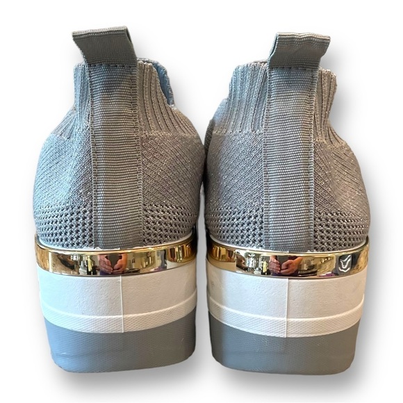Lurex Textured Knit Slip On Wedge Sneakers - Gray - Picture 3 of 6